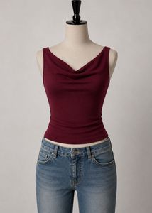 Velvet Cowl Neck Crop Top
