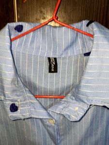Cute Blue Striped Heart Print Shirt