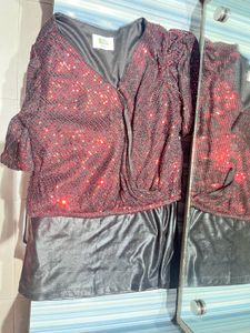 Sparkling Red Sequin Wrap Skirt Top
