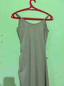 Olive Green Maxi Dress with High Slit