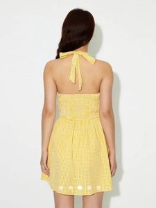 Yellow Gingham Halter Dress