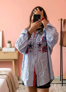 Patriotic Star and Heart Embroidered Shirt