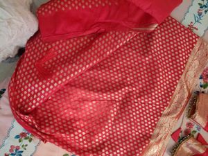 Red Banarasi Silk Saree with Blouse