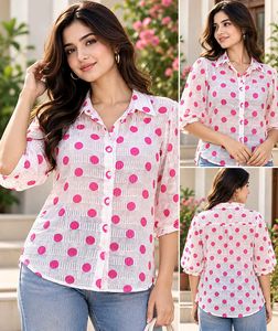 Chic Pink Polka Dot Sheer Blouse