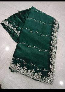 Emerald Green Saree with Cutdana n Jarkan stone