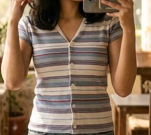 Striped Button-Up Knit Top