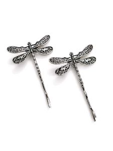 Vintage-Style Silver Dragonfly Hair Clips (Set of