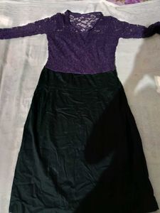 Elegant Purple Lace &amp; Black Maxi Dress