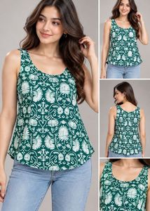 Green & White Patterned Tank Top