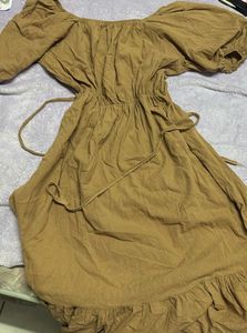 Brown Puff Sleeve Square Neck Dress34-36