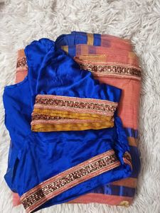 Saree with Blue Blouse🤩🥳