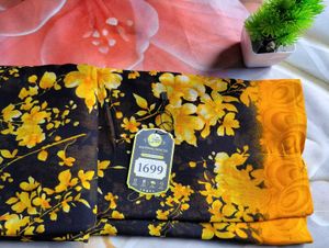Elegant Black &amp; Yellow Floral Saree