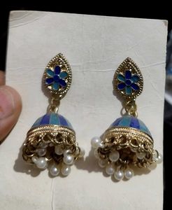 Stunning Blue Jhumka Earrings Set