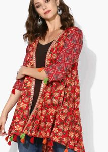 New Sangria Floral Tassel Shrug/Jacket