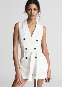 Sleeveless Double-Breasted White Romper