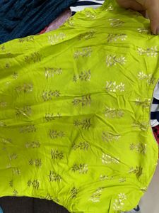 Vibrant Lime Green Kurta with Gold Print