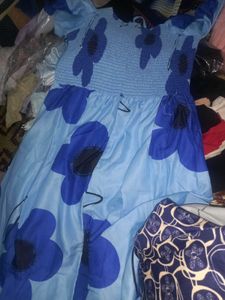 Off shoulder Chic Blue Floral Midi Dress