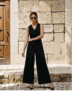 Shein Sleeveless Black mock wrap Jumpsuit