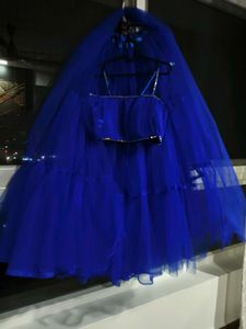 Royal Blue Tulle lehanga choli set