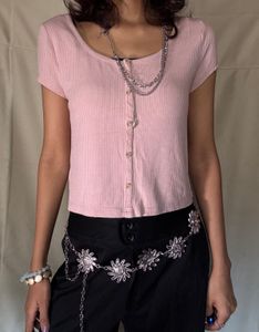 Ribbed Button-Front Tee