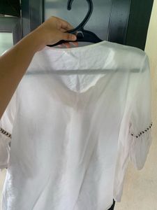 White Embroidered V-Neck Top