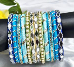 Set of 12 Silk Thread Bangles with Mirror Work