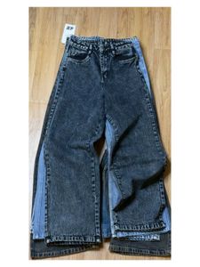 Split Hem Wide Leg Jeans (charcoal black)