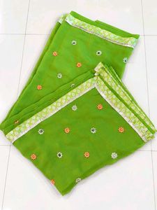 Green Embroidered Saree Set