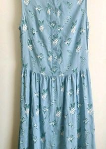 H&amp;m Blue Floral Sleeveless Dress