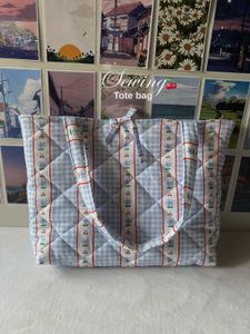 Cute Blue Gingham Tote Bag