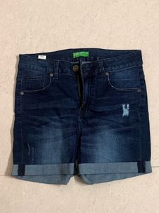 Dark Blue Distressed Denim Shorts