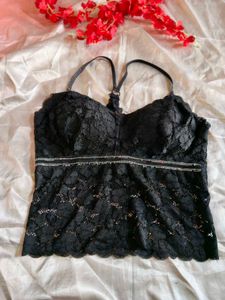 Black Lace Bralette with Rhinestones
