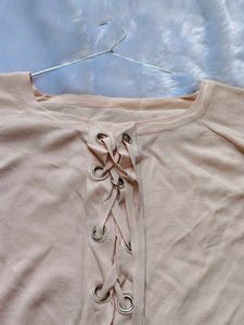 Peach Lace-Up Long Sleeve Top