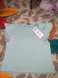 Light Blue Ruffle Sleeve Top