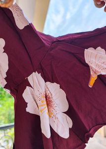 Maroon Floral Print Maxi Dress meternity dres
