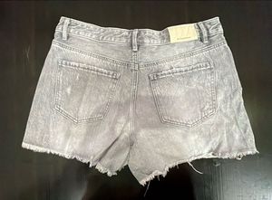 Grey Distressed Denim Shorts