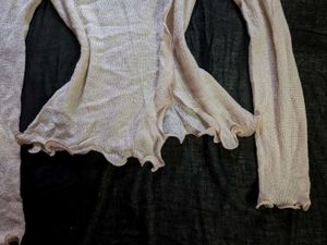 Off-white Ribbed Lettuce Hem Knit Top