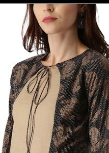 Stylish Beige Kurta with Black Net Sleeves
