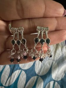 Elegant Drop Earrings with Black & Pink Beads