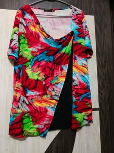 Vibrant Abstract Print Asymmetrical Tunic