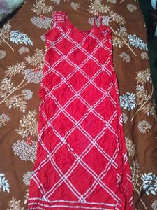 Red Kurta With White Checks