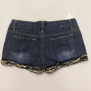 Denim Shorts with Leopard Detail