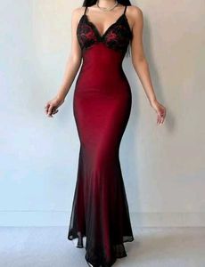 Elegant Red & Black Lace Maxi Dress