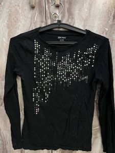 DKNY Black Long Sleeve Studded Top