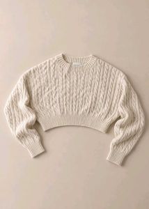 CREAM CABLE-KNIT CROPPED SWEATER