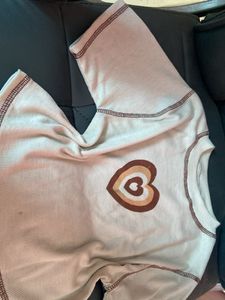 Crop Top Vintage Heart Print Ribbed