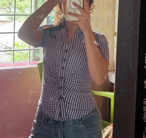 Cute Gingham Button-Up Top