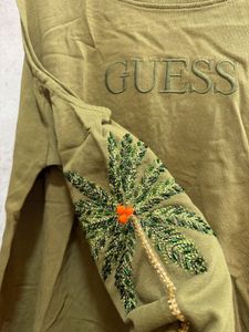 Guess Olive Green Cold Shoulder Sweatshirt