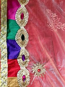 Vibrant Red Saree with half net🥳