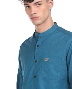 Combo of Men's Blue Band Collar Casual Shirt And